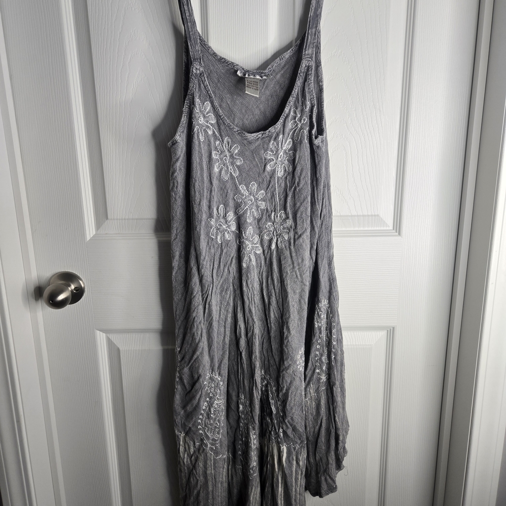 Gray Floral Embroidered Women's Tank Dress/Beach Cover Up